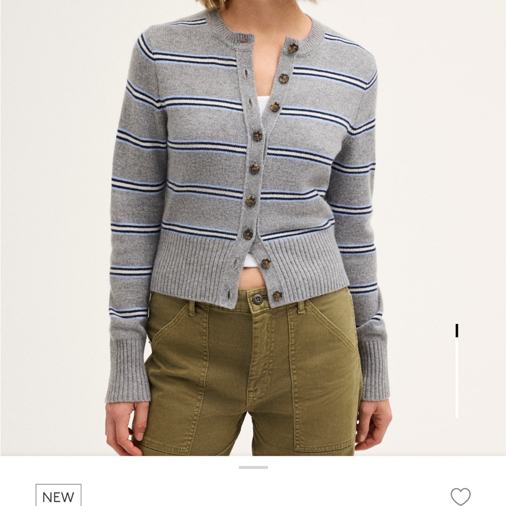 NWT - Madewell Crewneck Cashmere Stripe Cardigan - Gray